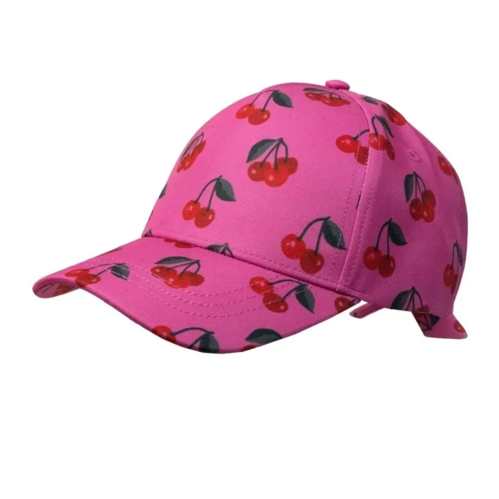 Wonder Nation Girls Baseball Hat, Pink Cherry print tie Back pink color